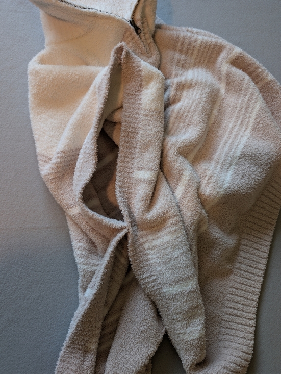 Barefoot Dreams CozyChic Quarter Zip Poncho in Cream Stone Stripe One Size - Picture 10 of 10